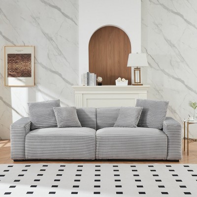 4-Seat Corduroy Sofa,Modern Large Couch with 4 Throw Pillows,106" Deep Seat Sectional Sofa for Living Room-Baofuwish