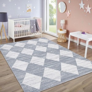 Geometric Rug Washable Rugs for Living Room, Modern Diamond Rug with Non Slip Backing, Non Shedding Stain Resistant Contemporary Floor Covering - 1 of 4