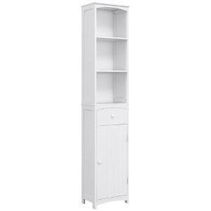 Aghana Digitals Slim White Bathroom Storage Tower with 3-Tier Shelving, Drawer & Adjustable Shelves - 1 of 4