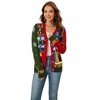 Coolmee Women's Christmas Long Sleeved Knitted Jacket Autumn and Winter Contrasting Jacquard Sweater Cardigan - 2 of 4