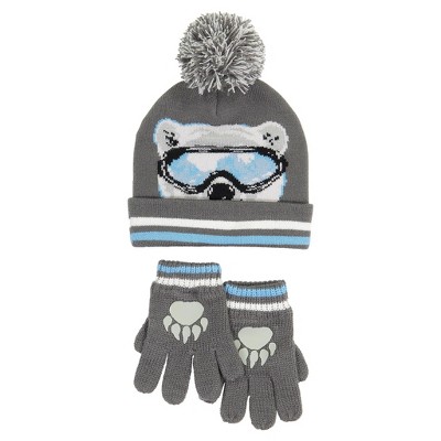 Andy & Evan Toddler Boys Hat & Glove Set - Polar Bear Grey