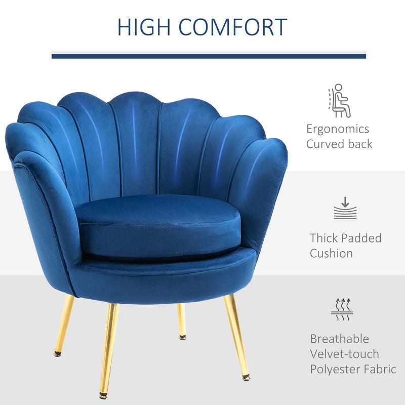 HomCom Elegant Velvet Upholstered Accent Leisure Club Chair with Gold Metal Legs, 4 of 10