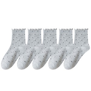 Anna-Kaci Women's Polka Dot Ankle Socks Set Soft Cotton Blend Ruffle Trim Cuff Multiple Color Combos 5 Pairs - 1 of 4