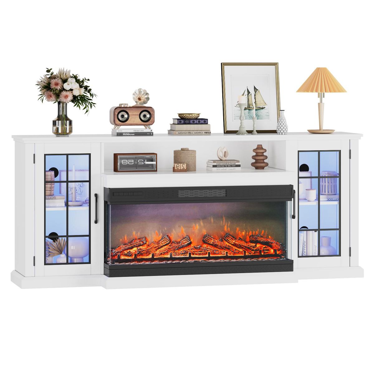 40 in Electric Fireplace & 75 in TV Stand with 12-Color LED Flame and 3 Brightness Modes, Spacious Two-Tier Design