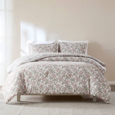 Lush Décor Full/Queen Zara Floral Block Reversible Misty Rose Comforter Pink