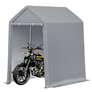 Heavy Duty Carport Canopy, Metal Frame Portable Outdoor Storage Shed with Waterproof PE Cover & Roll-Up Zipper Door, for Motorcycle, Bike, Tools - 1 of 4