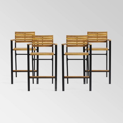 Brampton 4pk Acacia Wood Industrial Bar Stools - Teal/Black - Christopher Knight Home