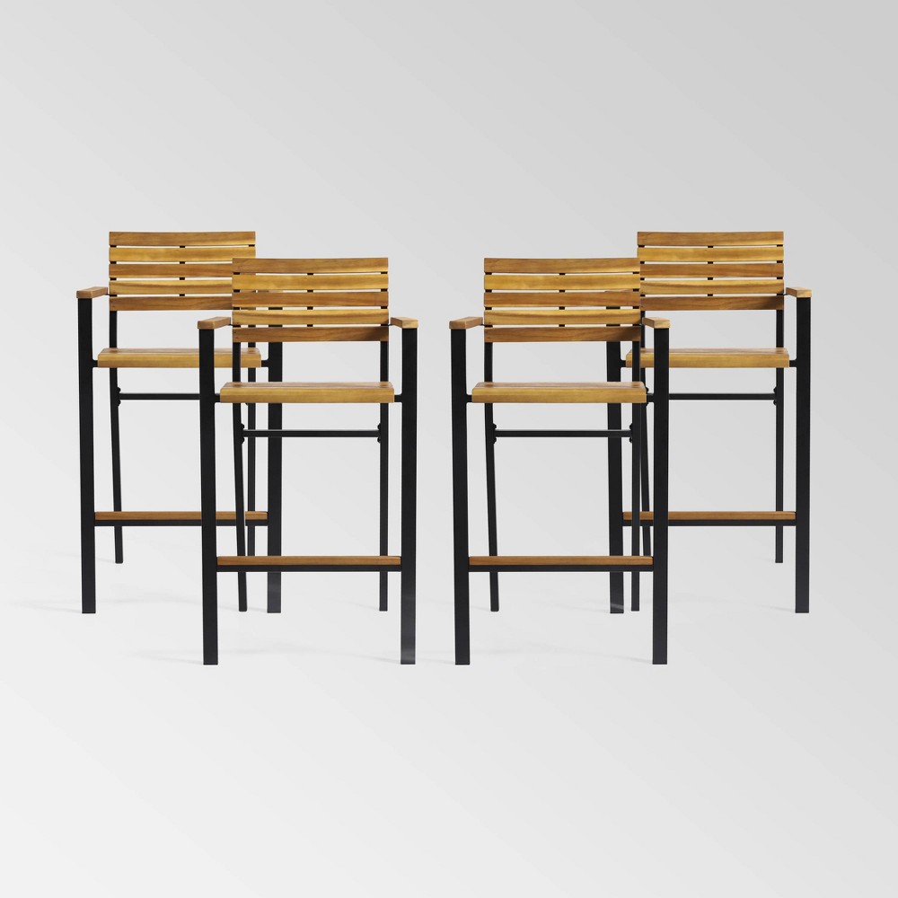 Brampton 4pk Acacia Wood Industrial Bar Stools Teal Black Christopher Knight Home