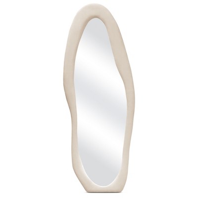 Beautyolove 24 in. W x 63 in. H Irregular Beige Flannel Wrapped Wood Framed Full Length Floor Mirror Wavy Full Body Mirror