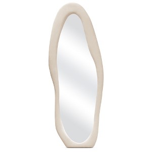Beautyolove 24 in. W x 63 in. H Irregular Beige Flannel Wrapped Wood Framed Full Length Floor Mirror Wavy Full Body Mirror - 1 of 4