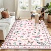 10x13 Pink Washable Rug, Butterfly Floral Insect Carpet, Non-Slip Low Pile Stain-Resistant Ultra-Thin Floor Cover for Bedroom, Nursery, Apartment - 2 of 4