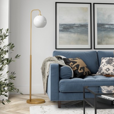 Hudson and Canal Arc Floor Lamp with Round Glass Shade