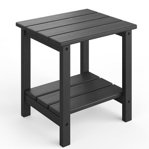 Outdoor Adirondack Side Table, 2-Tier HDPE Patio End Table, Weather Resistant for Adirondack Chair, Square Outdoor Table - 1 of 4