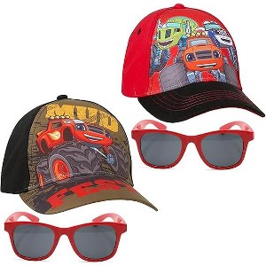 Nickelodeon Boys Blaze & The Monster Machines 2 Pack Cotton Baseball Cap (Ages 2-4) With Sunglasses Blaze Olive/Red - 1 of 4
