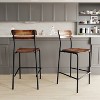 Emma and Oliver Set of 2 Bar Stools with Metal Frames and Solid Wood Seats and Backs with Antique Finishes - 2 of 4
