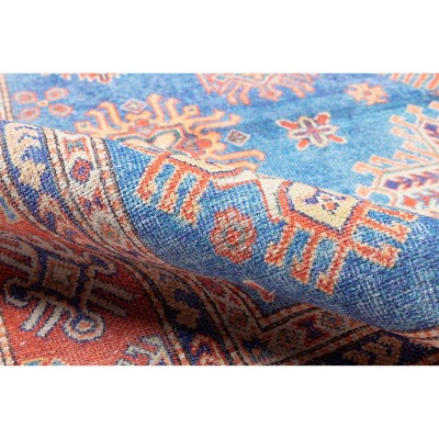 Chandler Blue and Multicolor Hand-Knotted Synthetic Runner Rug