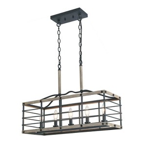 LNC Castle 5-Light 26" Farmhouse/Rustic Large Rectangle Chandelier,Black and Light Gray Wood Tone - 1 of 4