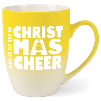 Elanze Designs This is My Cup of Christmas Cheer Two Toned Ombre Matte Yellow and White 12 ounce Ceramic Stoneware Coffee Cup Mug