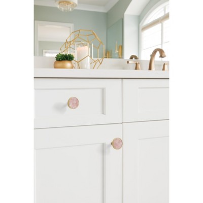 Gold and Pink Round Zinc and Acrylic Cabinet Knob Set