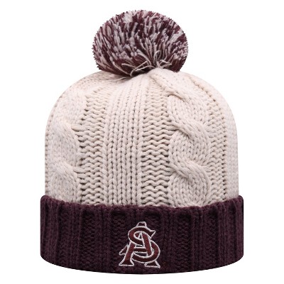 NCAA Arizona State Sun Devils Women's Natural Cable Knit Cuffed Beanie with Pom