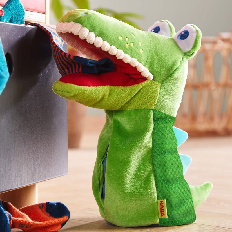 HABA Glove Puppet Eat It Up Croco - Hand Puppet with Built in Belly Bag, 4 of 7