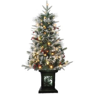 3/4.5 ft Pre-Lit Potted Flocked Christmas Tree, Artificial Christmas Tree with 78 Warm White Led Lights - 1 of 4