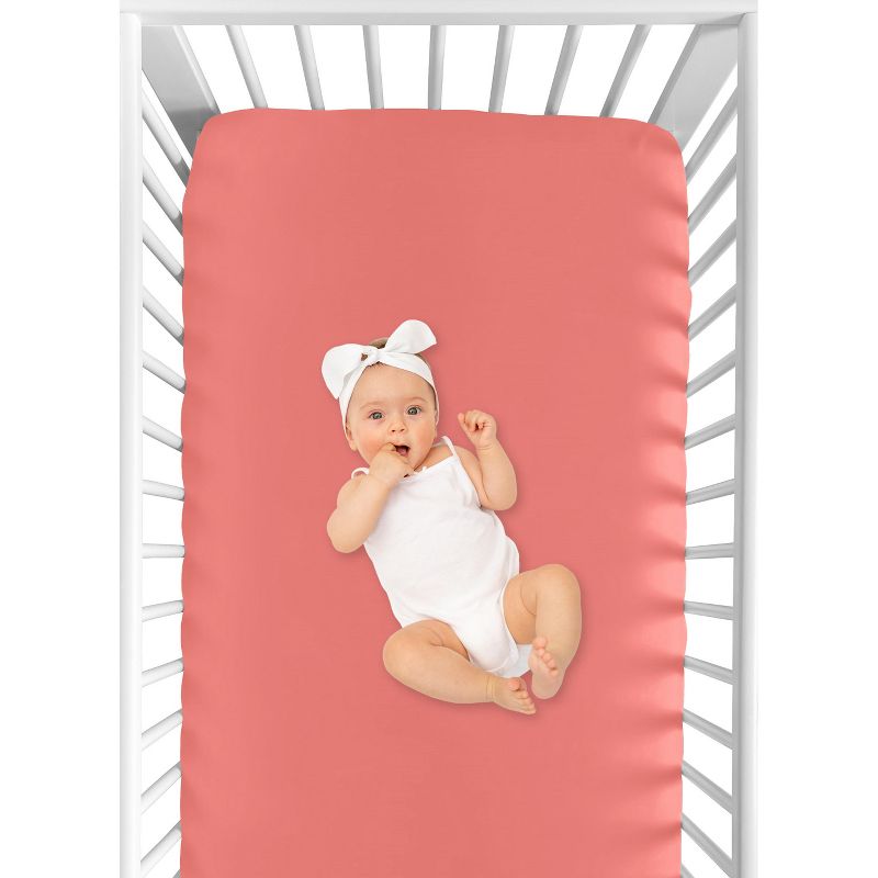 Sweet Jojo Designs Girl Baby Fitted Crib Sheet Mod Diamond Collection Solid Coral Pink, 4 of 7
