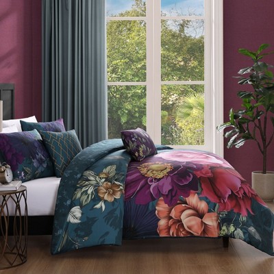 Bebejan Vibrant 100% Cotton Sateen 5 Piece Floral Reversible Comforter Set, All Season Bedding Set - Queen — фото 7