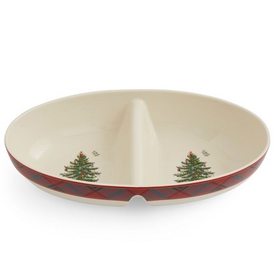 Spode Christmas Tree Tartan Oval Divided Server - 13 Inch