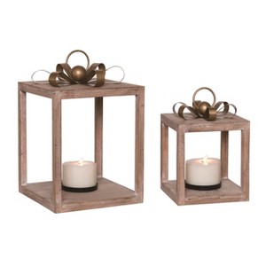 Transpac Wood 11.25 in. Rose Gold Christmas Gift Box Lantern Set of 2 - 1 of 4