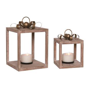 Transpac Wood 11.25 in. Rose Gold Christmas Gift Box Lantern Set of 2
