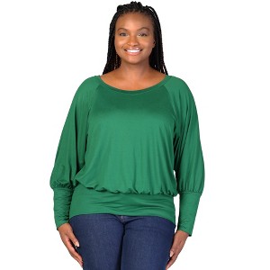 24seven Comfort Apparel Plus Size Round Neck Long Blouson Sleeve Banded Bottom Top - 1 of 4