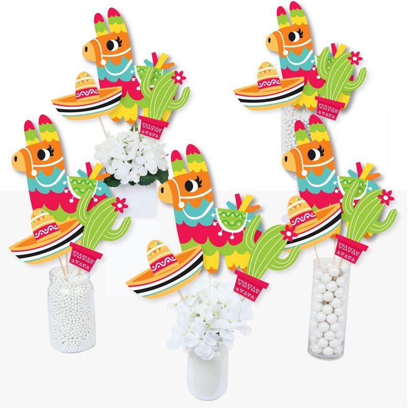 Big Dot of Happiness Pinata Party - Colorful Fiesta Centerpiece Sticks - Table Toppers - Set of 15, 3 of 9
