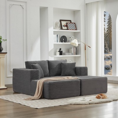 73.6" Corduroy Upholstery Cloud Modular Sectional Sofa Bed with Double Chaise Lounges, All-Foam Compression Design