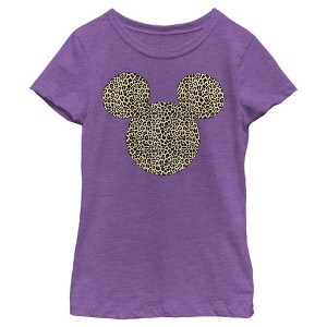 Girl's Mickey & Friends Mickey & Mickey Mouse Cheetah Print Classic Ears T-Shirt - 1 of 3