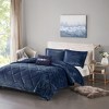 Gulches Full Queen Navy 4 Piece Velvet Comforter Set with Throw Pillow - 2 of 4