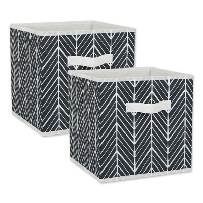 Design Imports Nonwoven Polyester Cube Herringbone Black Square 11X11X11 Set/2