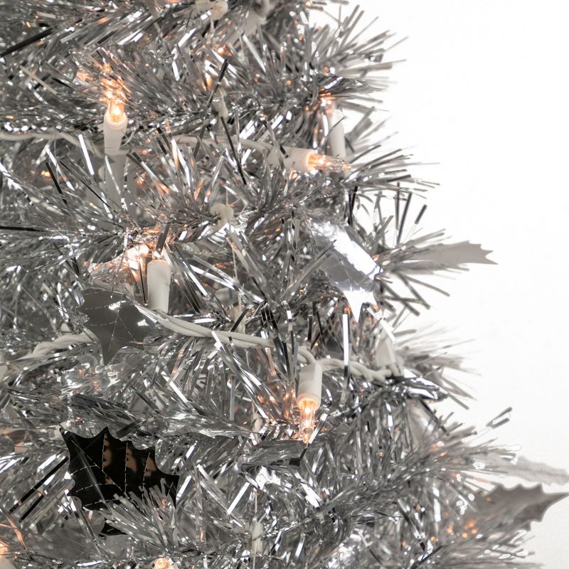Northlight 4' Pre-Lit Silver Tinsel Pop-Up Artificial Christmas Tree, Clear Lights, 4 of 8