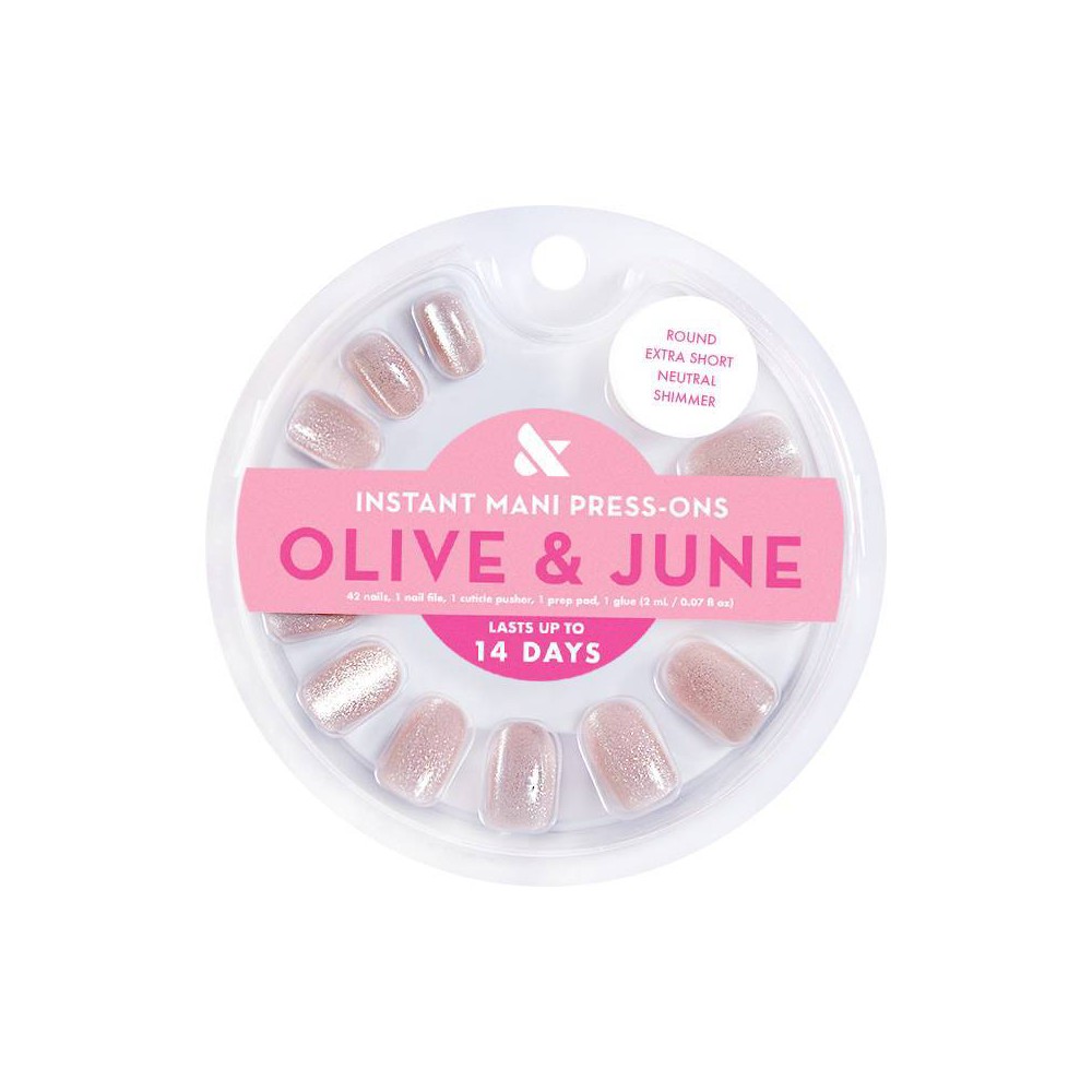 Olive & June Press-On Fake Nails - XS Round - Neutral Shimmer - 42ct