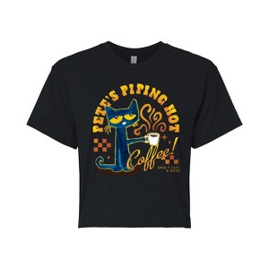 Women's - Pete the Cat - Piping Hot Coffee Cropped Graphic T-Shirt - 1 of 4