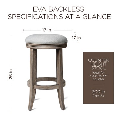 Reclaimed Oak Backless Swivel Counter Stools with Gray Upholstered Seats, Set of 2