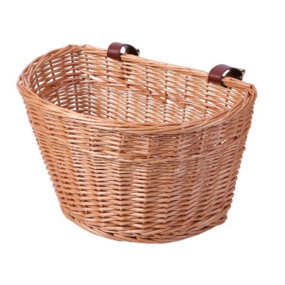 Brown Wicker Front Bike Basket with Faux Leather Straps