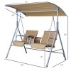 Syemin Patio Swings 2 Person Porch Swing with Stand, Outdoor Swing with Canopy 2 Cup Holders Cushions for Patio, Backyard, Beige, 69"*44"*65" - 3 of 4