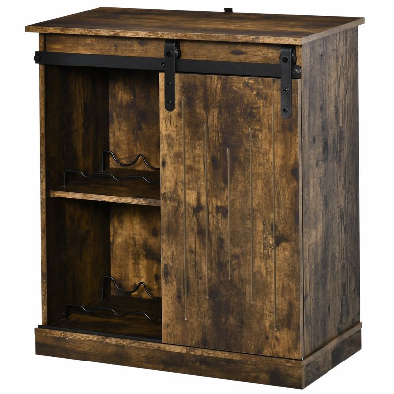 HOMCOM Industrial Sideboard Storage Cabinet, Serving Bar Buffet with Sliding Barn Door and 6-Bottle Wine Rack, 4 of 7