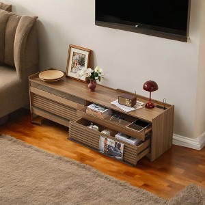 Modern TV Stand with Storage, 4 Drawer with Tempered Glass,Built-in Charging Ports & Ambient LED Lighting, Entertainment Center Console Table - 1 of 4