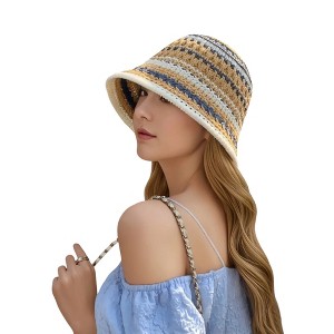 Anna-Kaci Women's Multicolor Striped Crochet Bucket Hat Lightweight Summer Accessory - 1 of 1