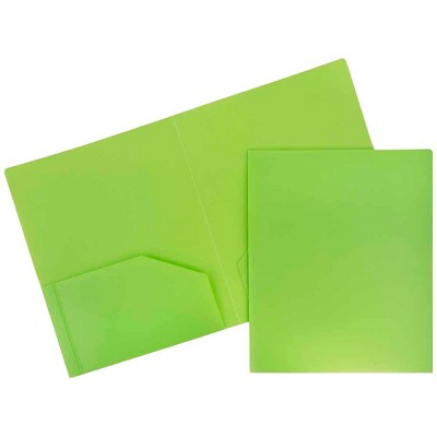 JAM Paper Heavy Duty Plastic Two-Pocket School Folders Lime Green 108/Pack 383HLIB