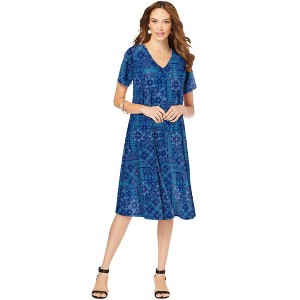 Roaman's Women's Plus Size Petite Ultrasmooth V Neck Swing Dress - 1 of 4