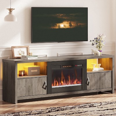 Bestier 71" Fireplace TV Stand for TVs up to 75" LED Entertainment Center with 23" Remote Control Electric Fireplace, Wash Grey