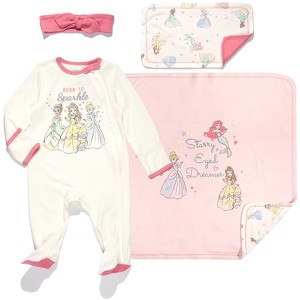 Disney Winnie the Pooh,Lion King,Pixar Monsters Inc.,Princess Baby Sleep N' Play Coverall Bib Blanket and Burp Cloth 4 Piece Outfit Set Newborn - 1 of 4